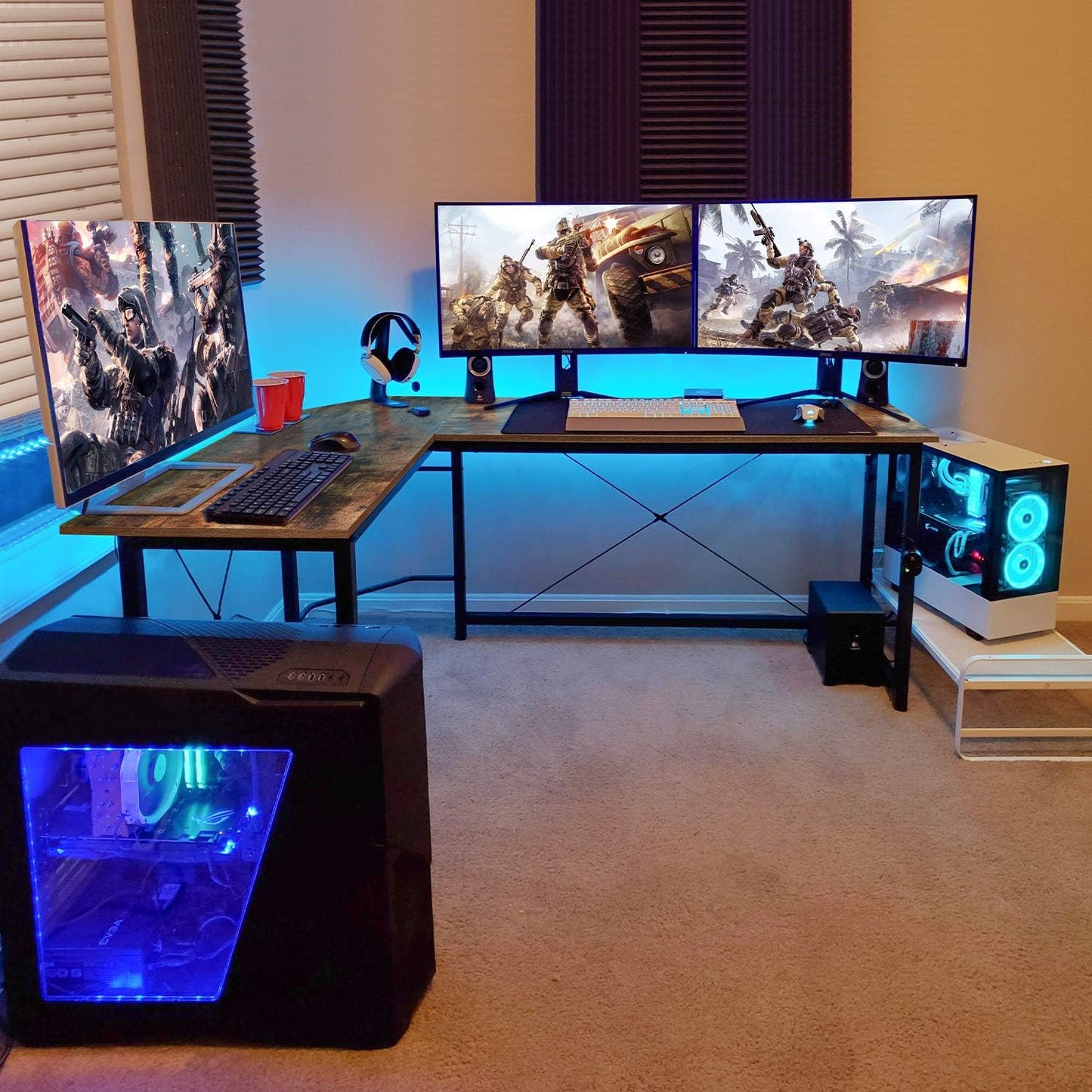 Arlopu Modern 66.5‘’ L-Shaped Home Office Desk, Larger Sturdy Computer PC Laptop Table, Corner Gaming Desk, Writing WorkstationDesk, Wooden Desk W/ Monitor Stand