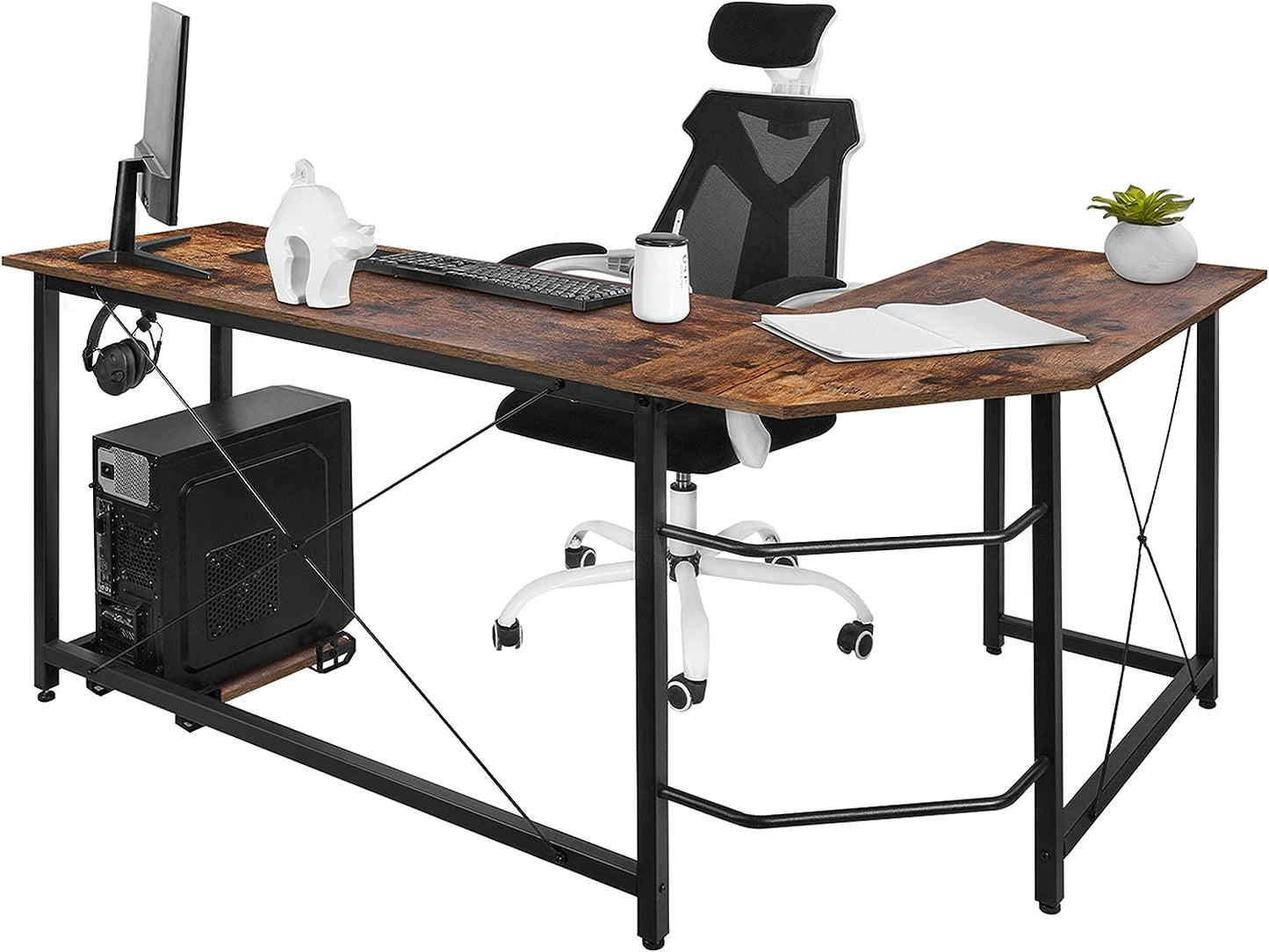 Arlopu Modern 66.5‘’ L-Shaped Home Office Desk, Larger Sturdy Computer PC Laptop Table, Corner Gaming Desk, Writing WorkstationDesk, Wooden Desk W/ Monitor Stand