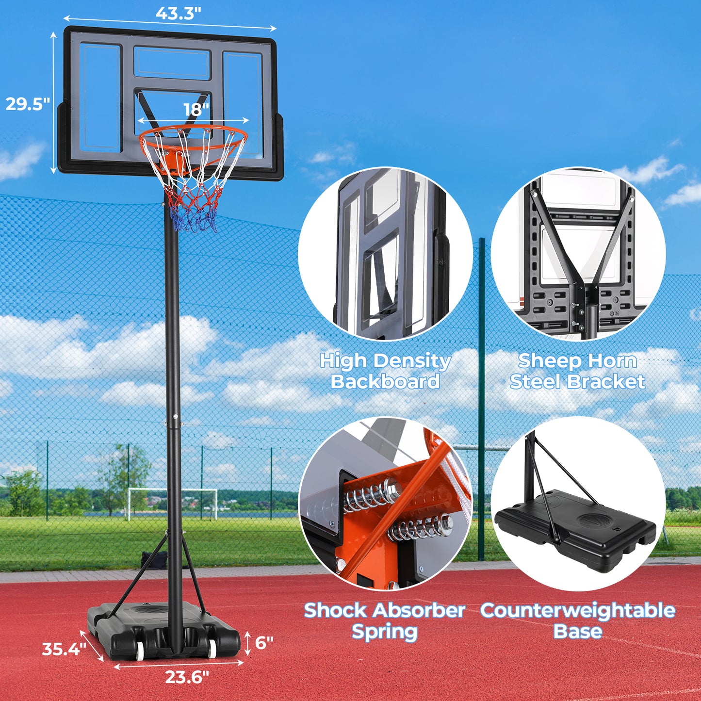 Arlopu 44 in Basketball Hoop 4.4-10ft Adjustable Height, Outdoor Portable Basketball Goal System for Kid/Youth/Adult