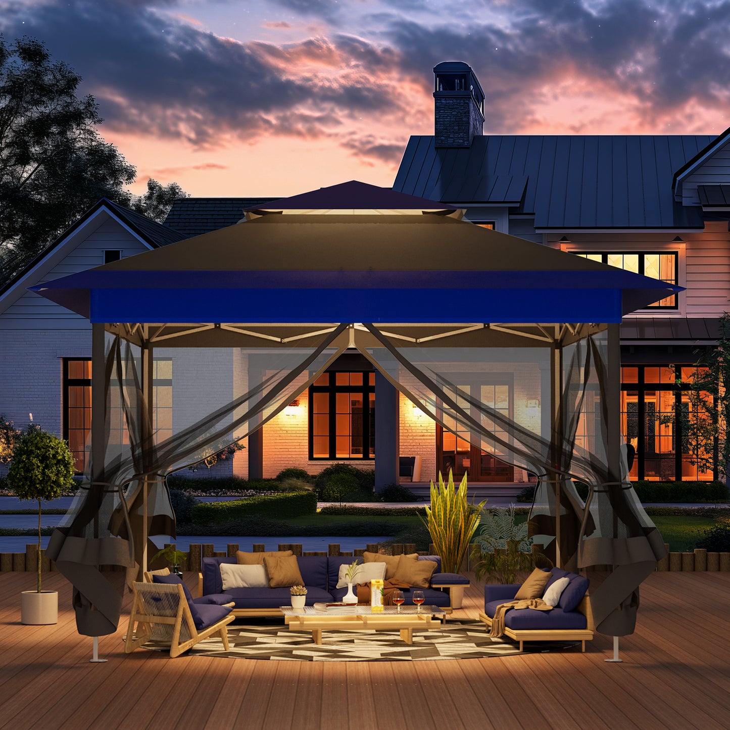 Arlopu 13' x 13' Pop up Gazebo Tent Outdoor Instant Canopy Tent Easy Set-up Folding Shelter with Netting