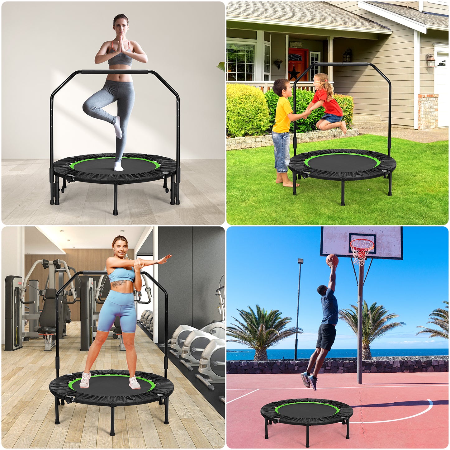 Arlopu 40" Fitness Mini Trampoline, Exercise Rebounder Mini Trampoline for Adults, Foldable with Adjustable Handle