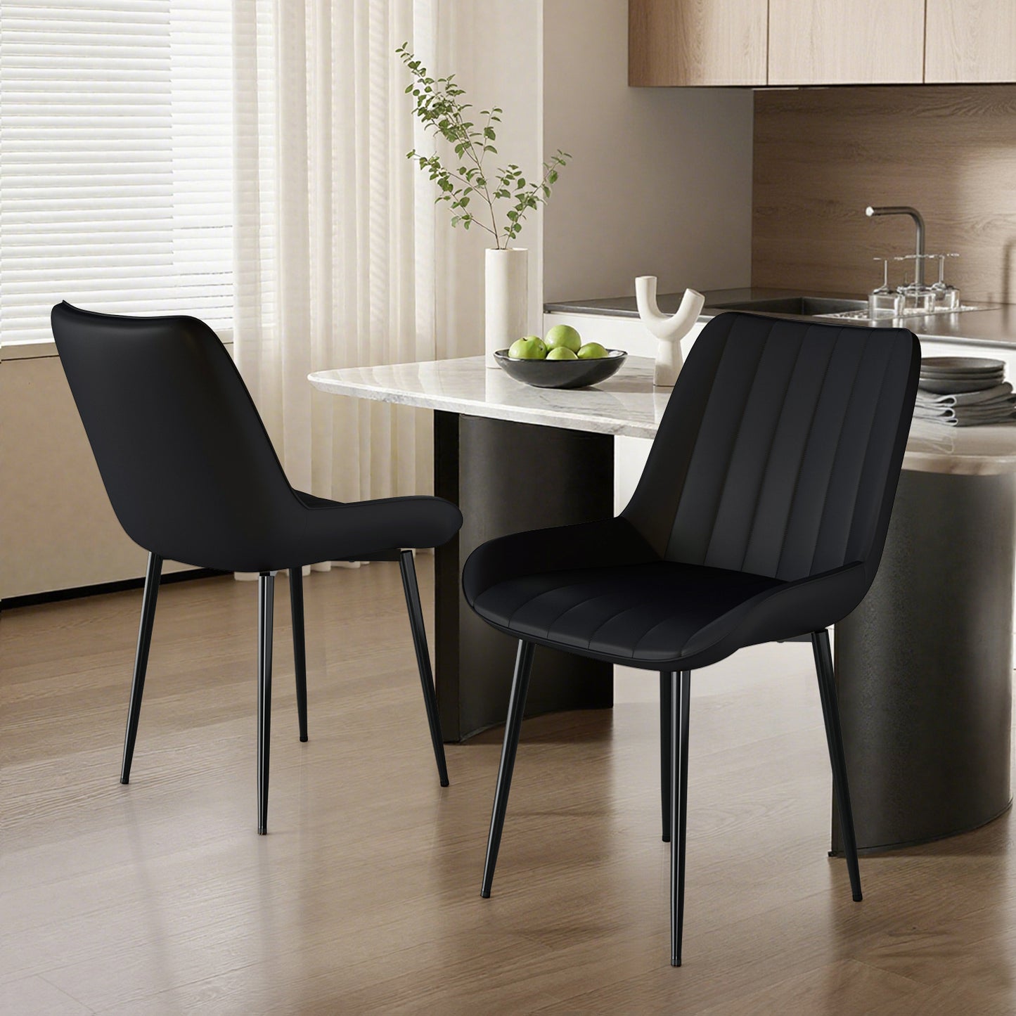 Arlopu Upholstered Dining Chairs Set of 4, PU Leather, Modern Dining Chairs with Thick Cushions & Metal Legs for Kitchen/Living Room