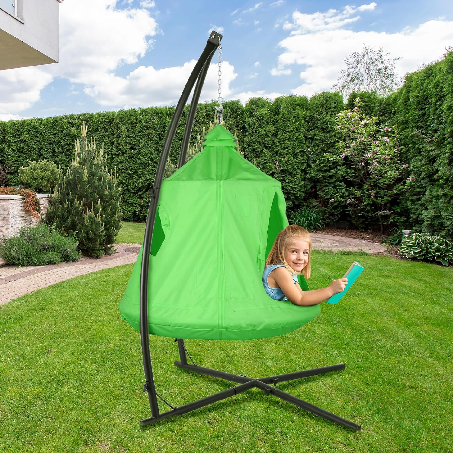 hanging tree tent Arlopu X-Shaped Hammock Chair Stand w/ Swing Chair, Hanging Tree Tent