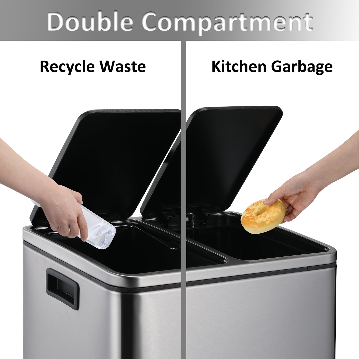 Arlopu 2 x 4 Gallon Dual Trash Can Stainless Steel Kitchen Recycle Garbage Bin