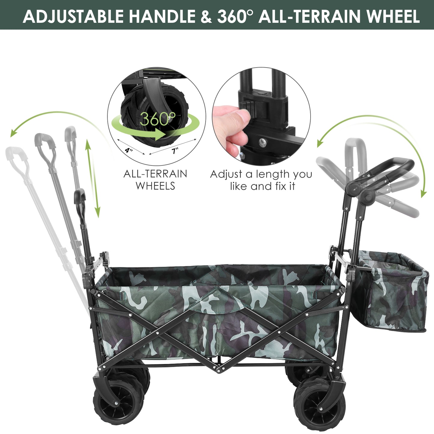Arlopu Collapsible Wagon Folding Garden Cart w/ Removable Canopy and Pockets