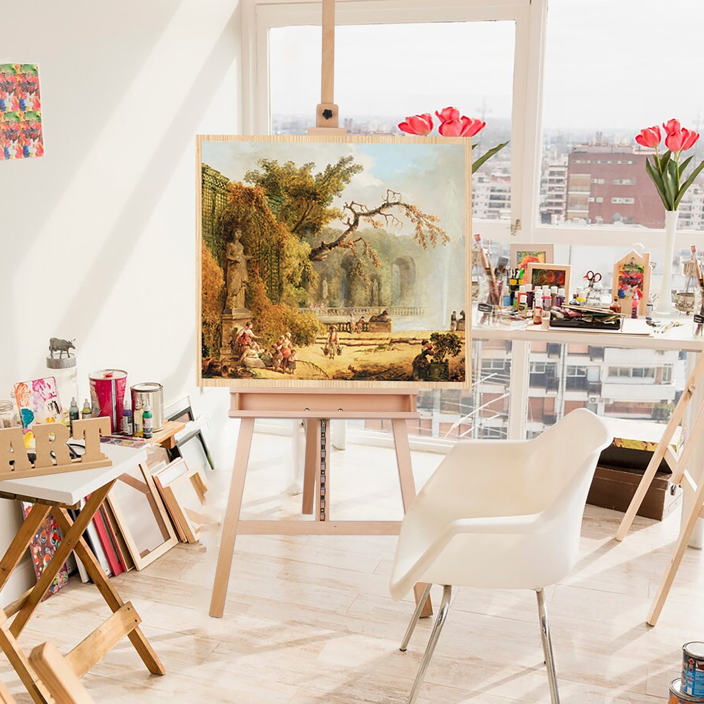 Arlopu Wooden Painting Easel Artist Studio Easel Art Tripod Easel for Adult, Beginners, Holds Canvas up to 48"