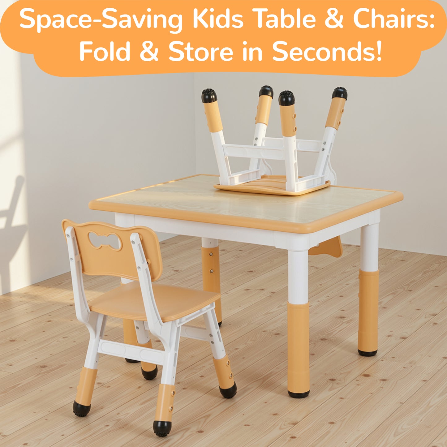 Arlopu Kids Table and 2 Chairs Set, Height-Adjustable Toddler Table and Chairs Set with Graffiti Desktop, 31.5"L x 23.6"W Children Activity Table for Daycare/Classroom/Home