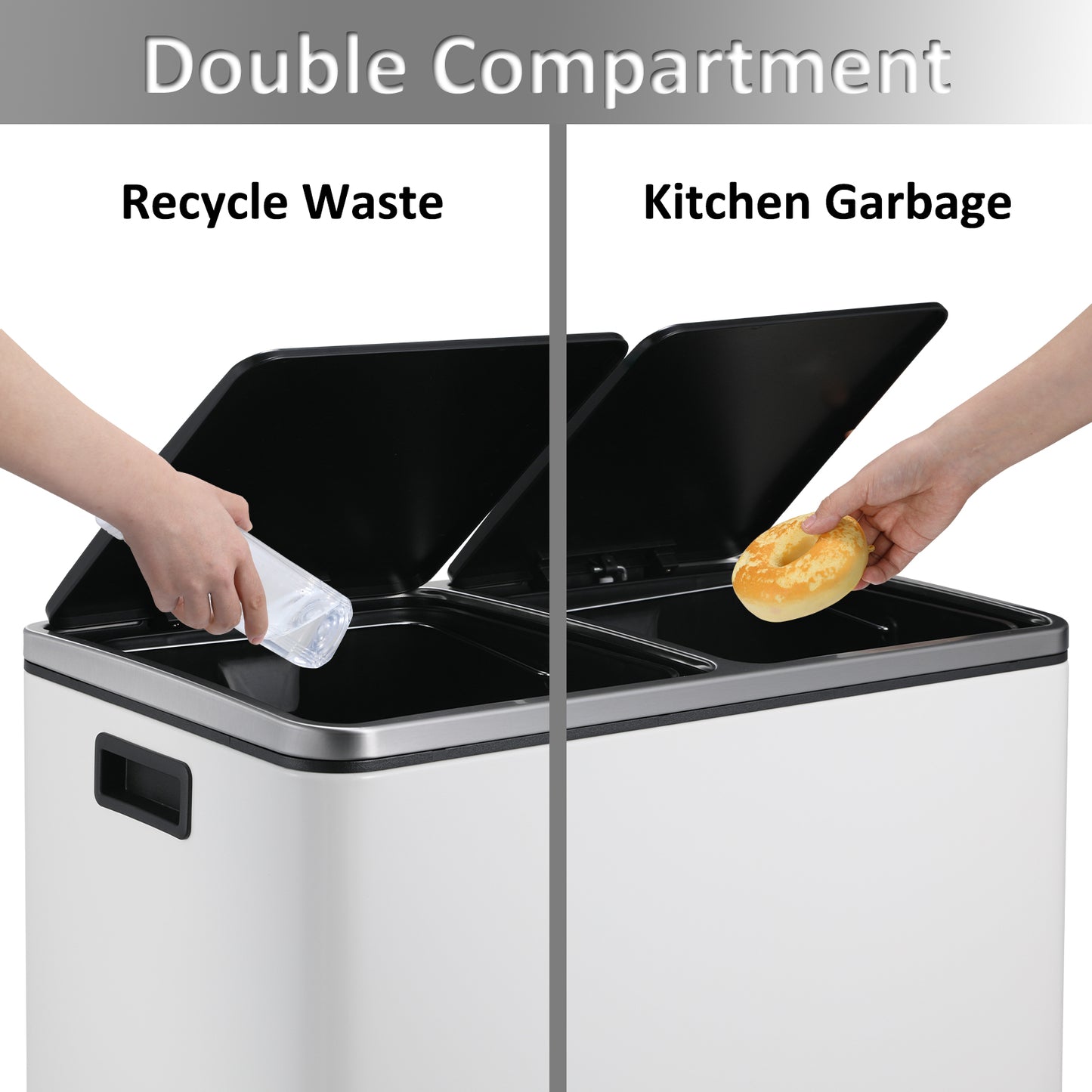 Arlopu 12 Gallon Dual Trash Can Step-on Garbage Can for Kitchen, Living Room, White