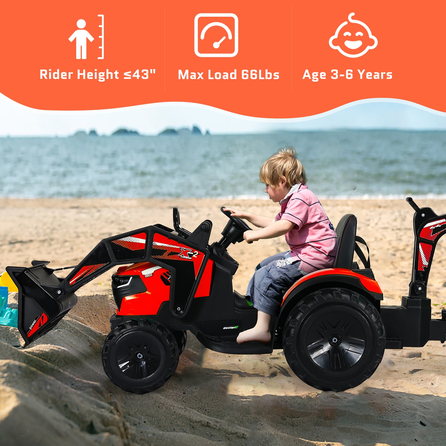 Arlopu 3 in 1 Ride on Tractor Excavator Bulldozer, 24V Electric Vehicle with Trailer, Shovel Bucket, Digger, Remote Control, Children Powered Ride on Car Toy for Kids 3-8