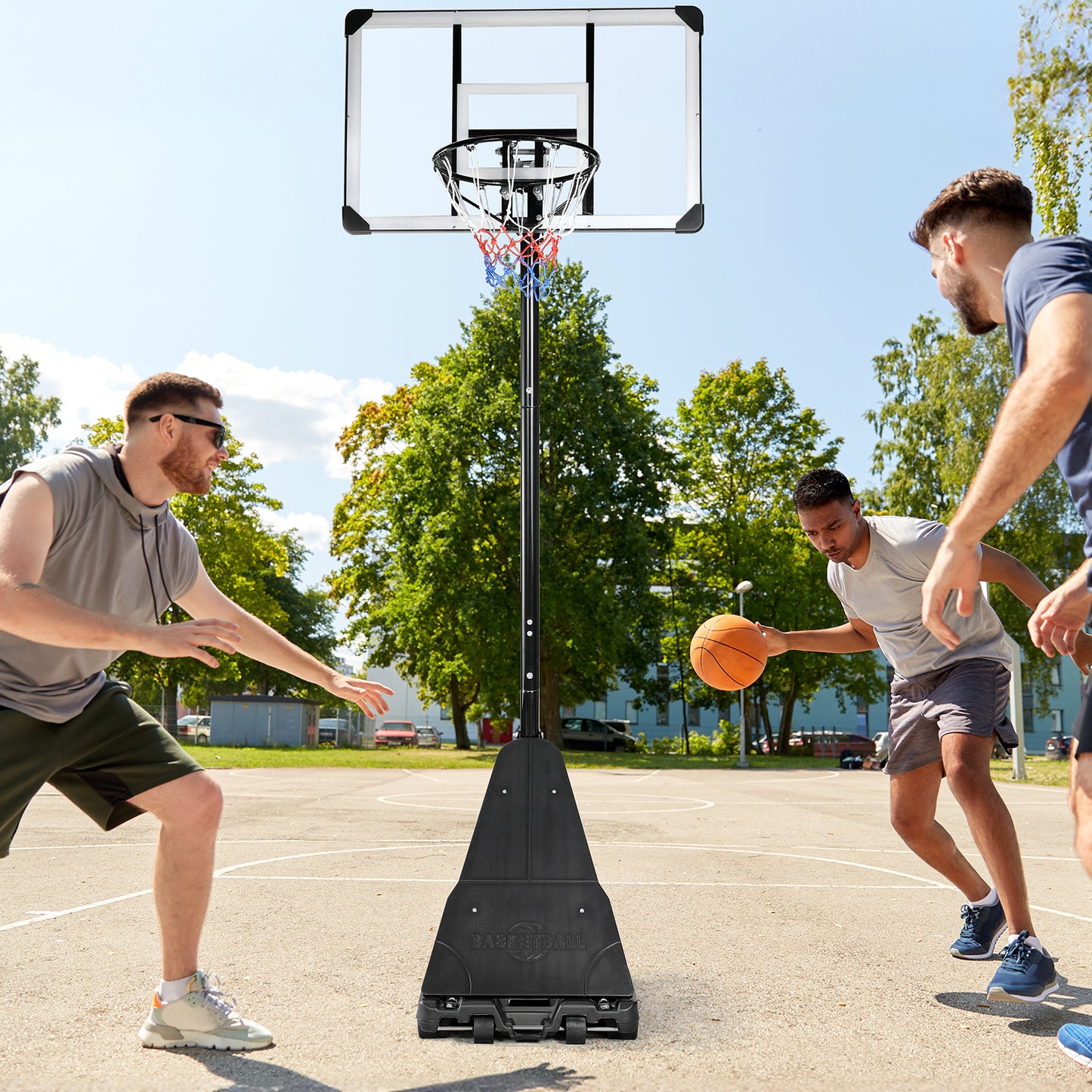 Arlopu 44 inch Portable Basketball Hoop 8-10 FT Height Adjustable Outdoor Portable Basketball Hoop