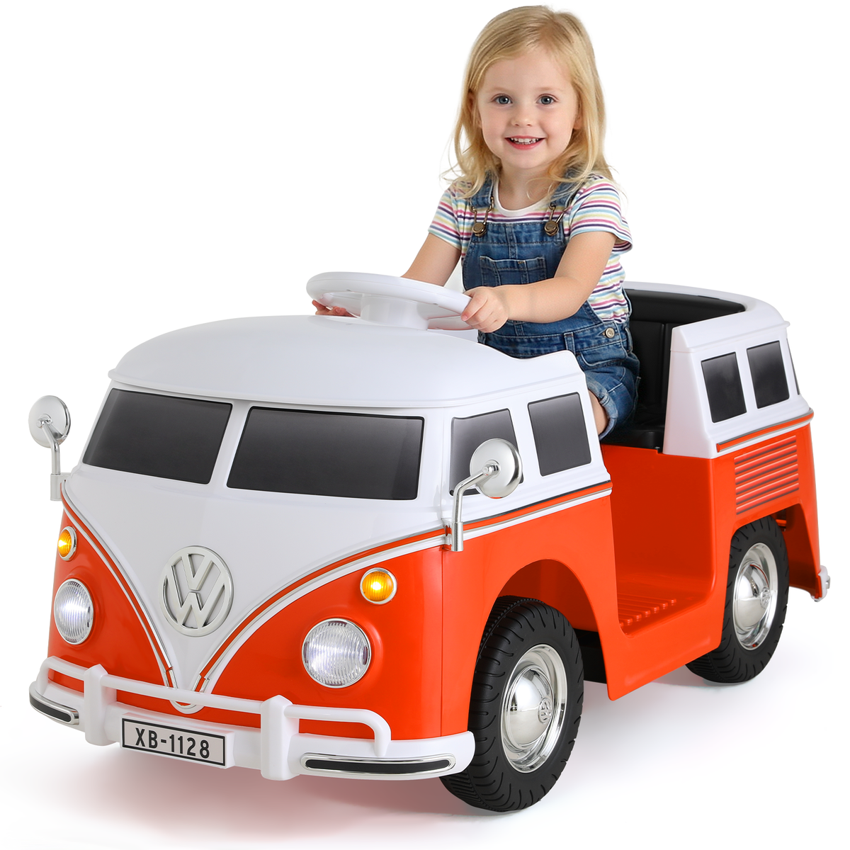 Arlopu 6V Kids Licensed Volkswagen Ride on Bus, Electric Ride on Car with Cup Holder, LED Headlights & Music for Ages 3+, Orange