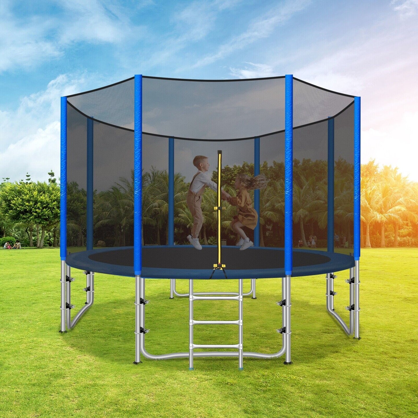 Arlopu 10FT Trampoline with Safety Closure Net for Kids & Adults, Outdoor Backyard Trampolines with Ladder