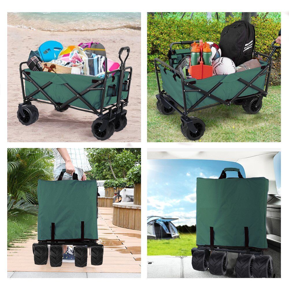 Arlopu Collapsible Outdoor Utility Wagon Cart, Folding Garden Cart with All-Terrain Wheels and Carrying Bag for Outdoor Shopping, Beach Trip, Camping