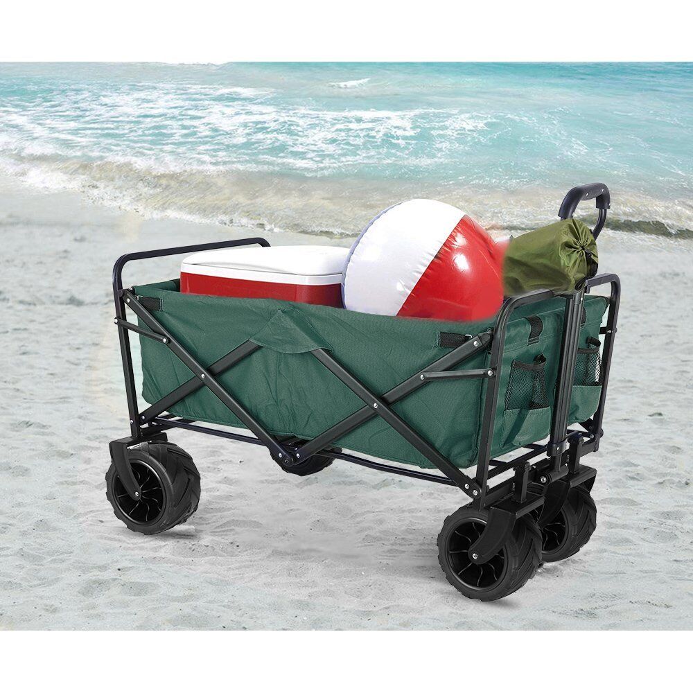 Arlopu Collapsible Outdoor Utility Wagon Cart, Folding Garden Cart with All-Terrain Wheels and Carrying Bag for Outdoor Shopping, Beach Trip, Camping