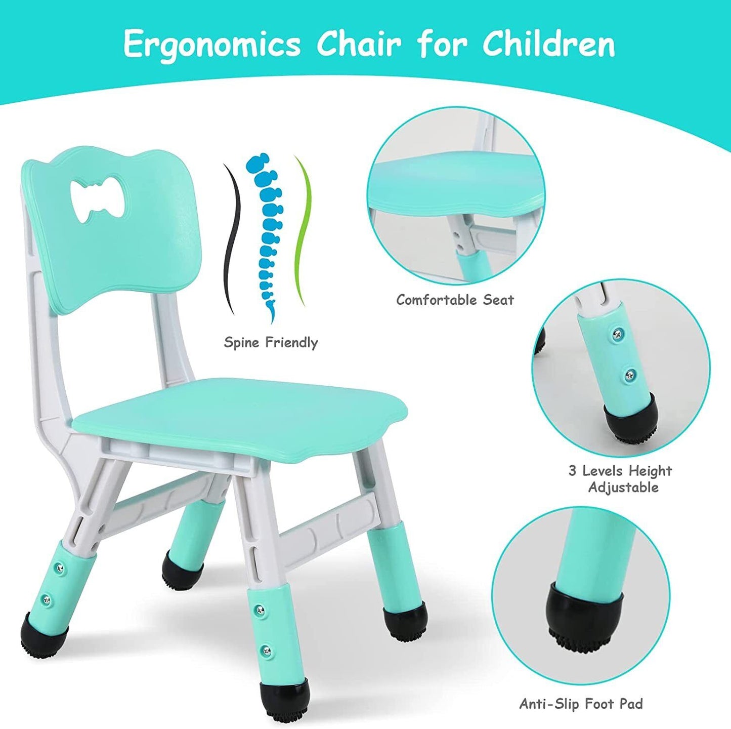 Arlopu Kids Study Table and 4 Chair Set, Height Adjustable Toddler Table and Chair Set for 4, Multifunctional Toddler Table, Reading, Drawing, Eating Interaction