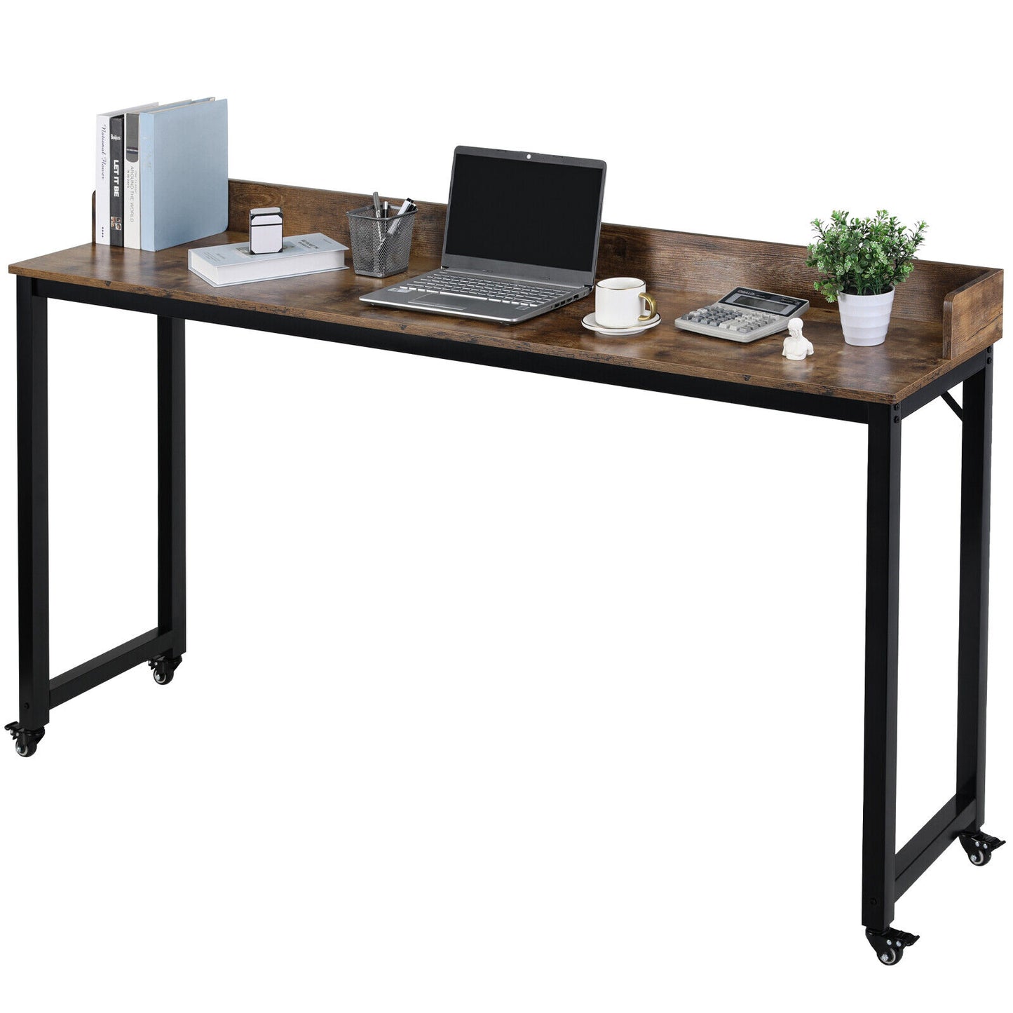 Arlopu 70.8'' Overbed Table with Wheels for Full/Queen Size Bed Frame, Mobile Computer Desk Standing Workstation Laptop Cart