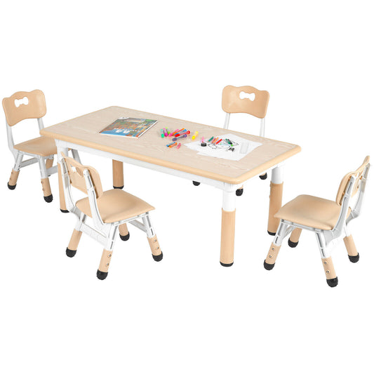 Arlopu Rectangular Kids Table and Chairs Set, Toddler Arts & Crafts Play Activity Table with 4 Chairs