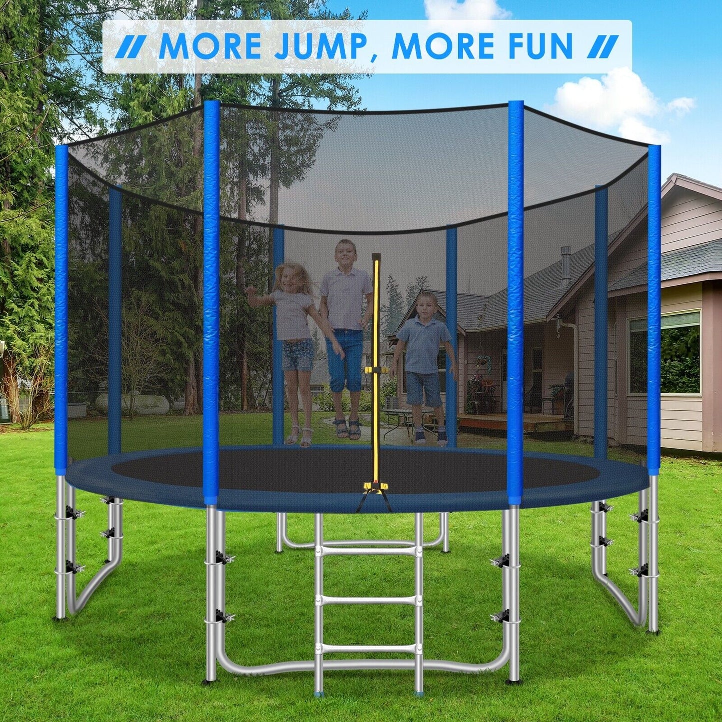 Arlopu 10FT Trampoline with Safety Closure Net for Kids & Adults, Outdoor Backyard Trampolines with Ladder
