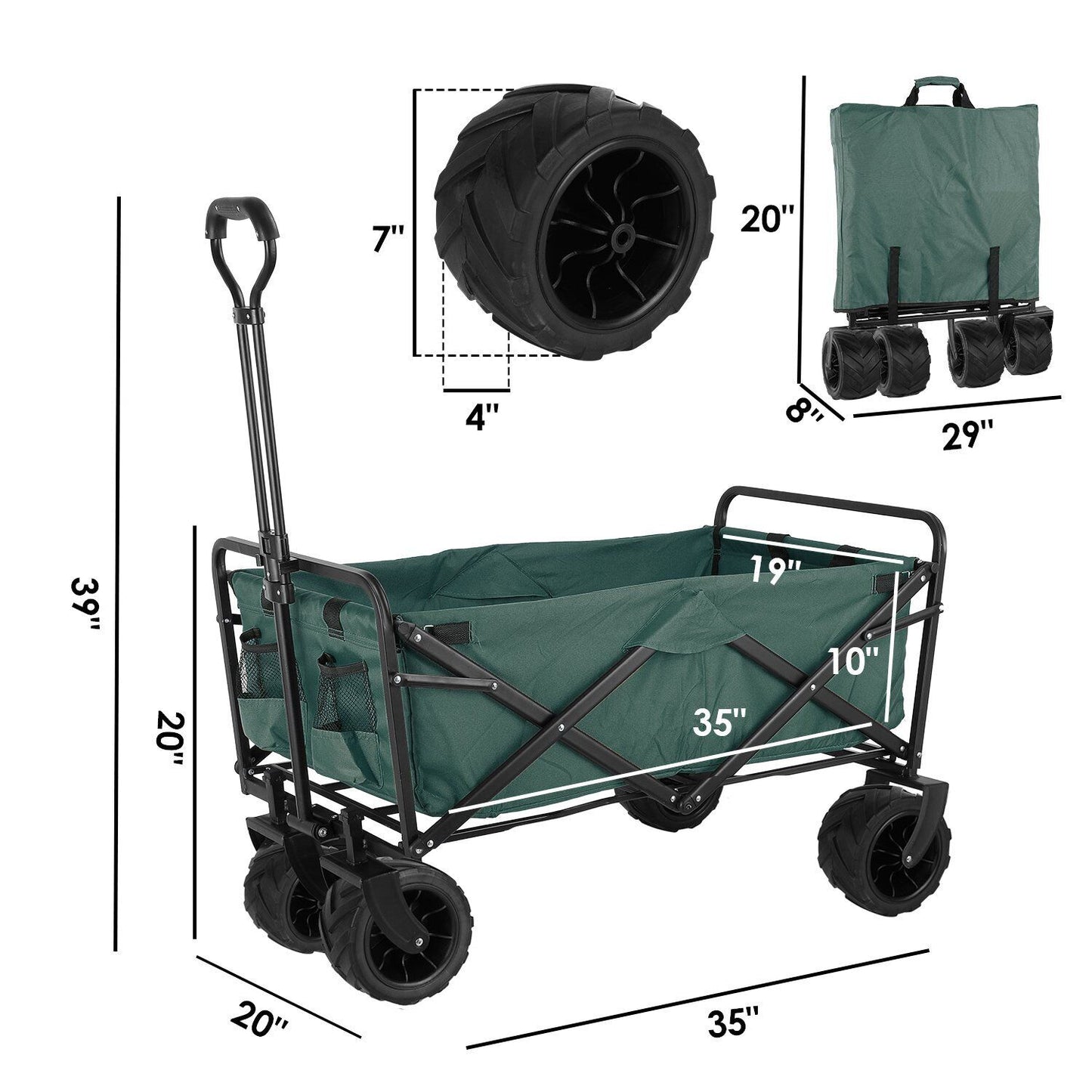 Arlopu Collapsible Outdoor Utility Wagon Cart, Folding Garden Cart with All-Terrain Wheels and Carrying Bag for Outdoor Shopping, Beach Trip, Camping