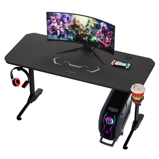 Arlopu 55'' Gaming Desk PC Laptop Computer Desk T-Shaped Gamer Table Workstation with Moused Pad, Cup Holder & Headphone Hook