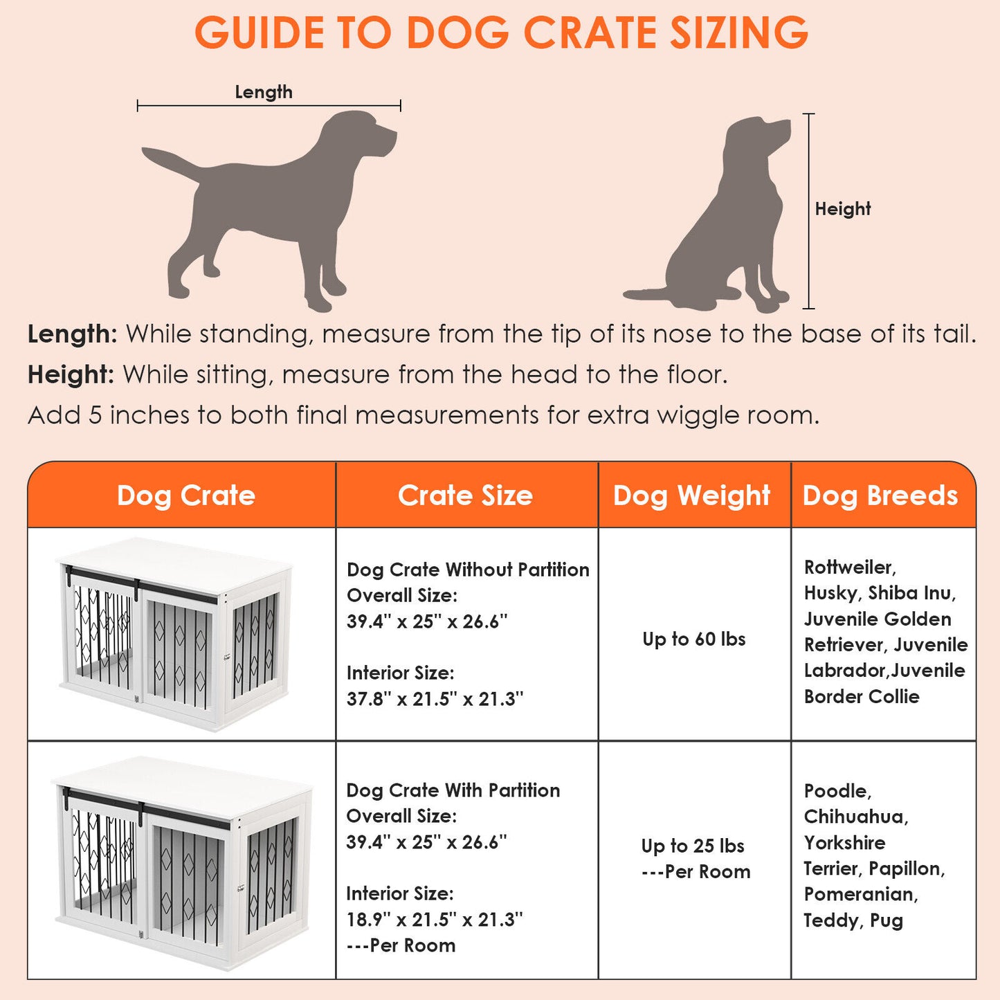 Arlopu Large Dog Crate Furniture with Sliding Barn Door, Wooden Indoor Dog Kennel w/Flip-top, 39.4'' Heavy Duty Modern Puppy Dog Cage End Table with Detachable Divider for Small / Medium Pets
