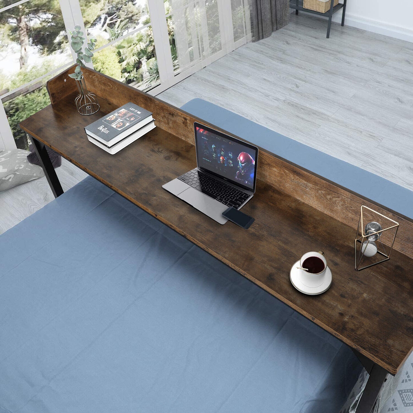 Arlopu 70.8'' Overbed Table with Wheels for Full/Queen Size Bed Frame, Mobile Computer Desk Standing Workstation Laptop Cart