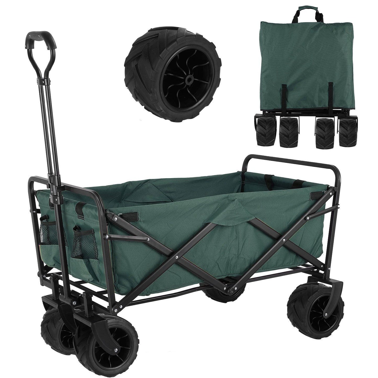 Arlopu Collapsible Outdoor Utility Wagon Cart, Folding Garden Cart with All-Terrain Wheels and Carrying Bag for Outdoor Shopping, Beach Trip, Camping