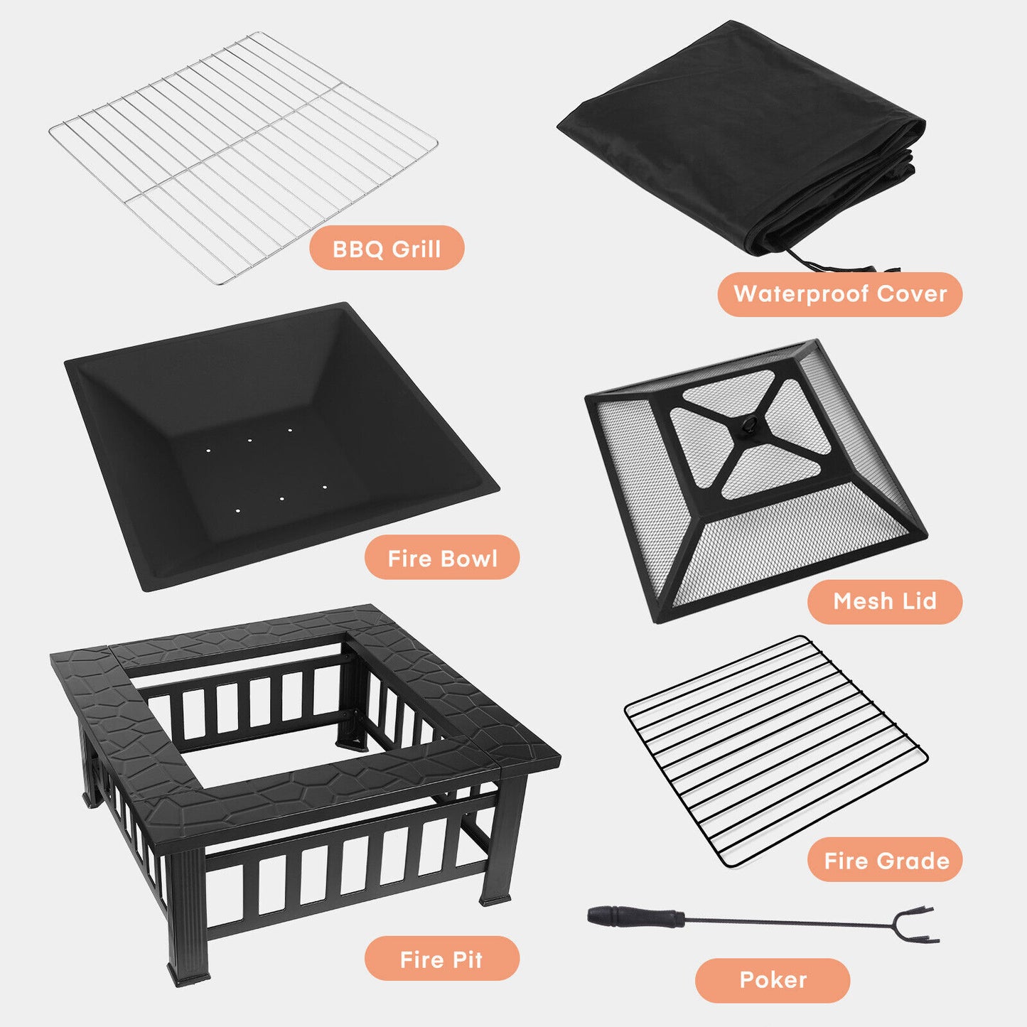 Arlopu Metal Fire Pits for Outside, 32" Wood Burning Fire Pit Table Outdoor Patio Backyard BBQ Fire Pit Heater for Party Bonfire