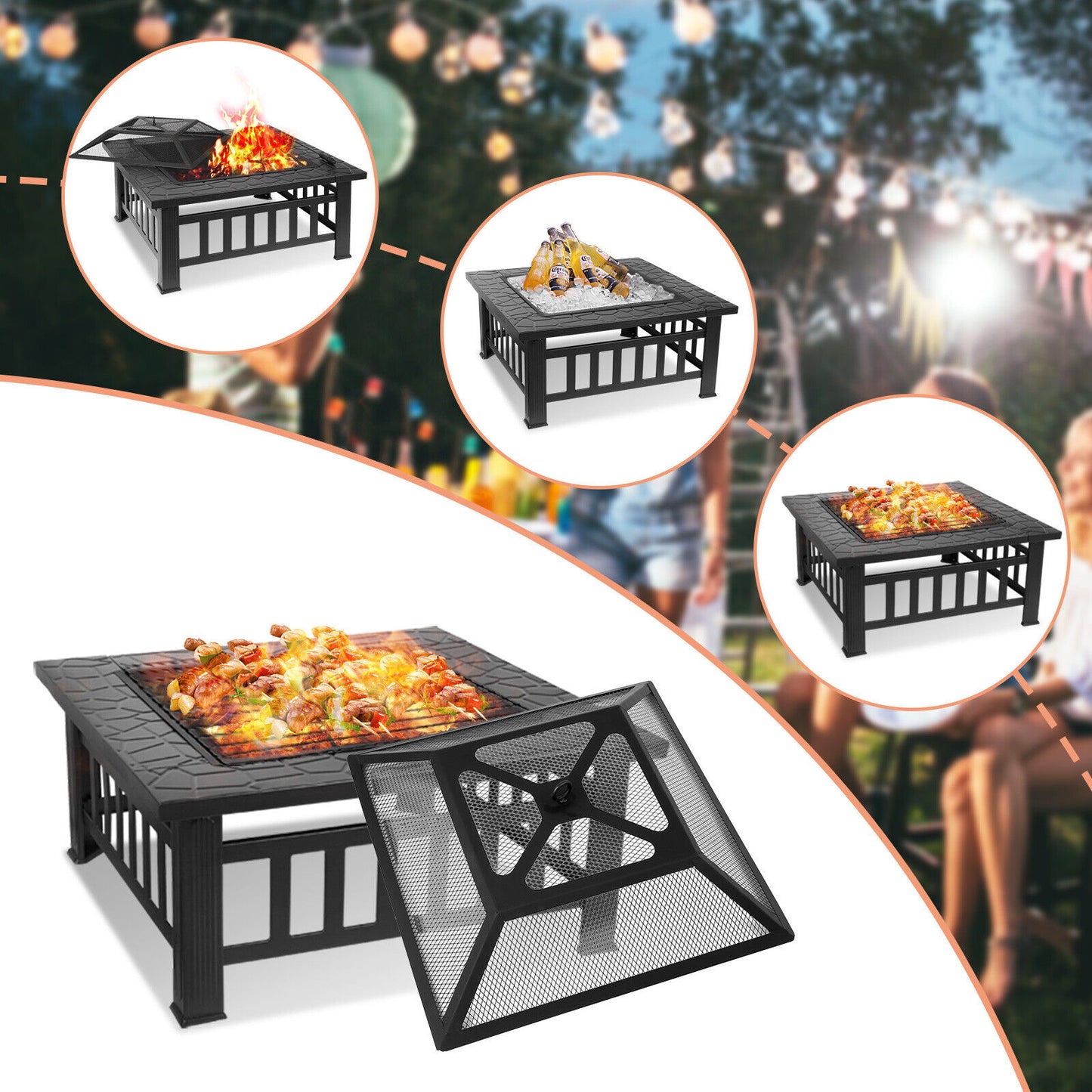 Arlopu Metal Fire Pits for Outside, 32" Wood Burning Fire Pit Table Outdoor Patio Backyard BBQ Fire Pit Heater for Party Bonfire