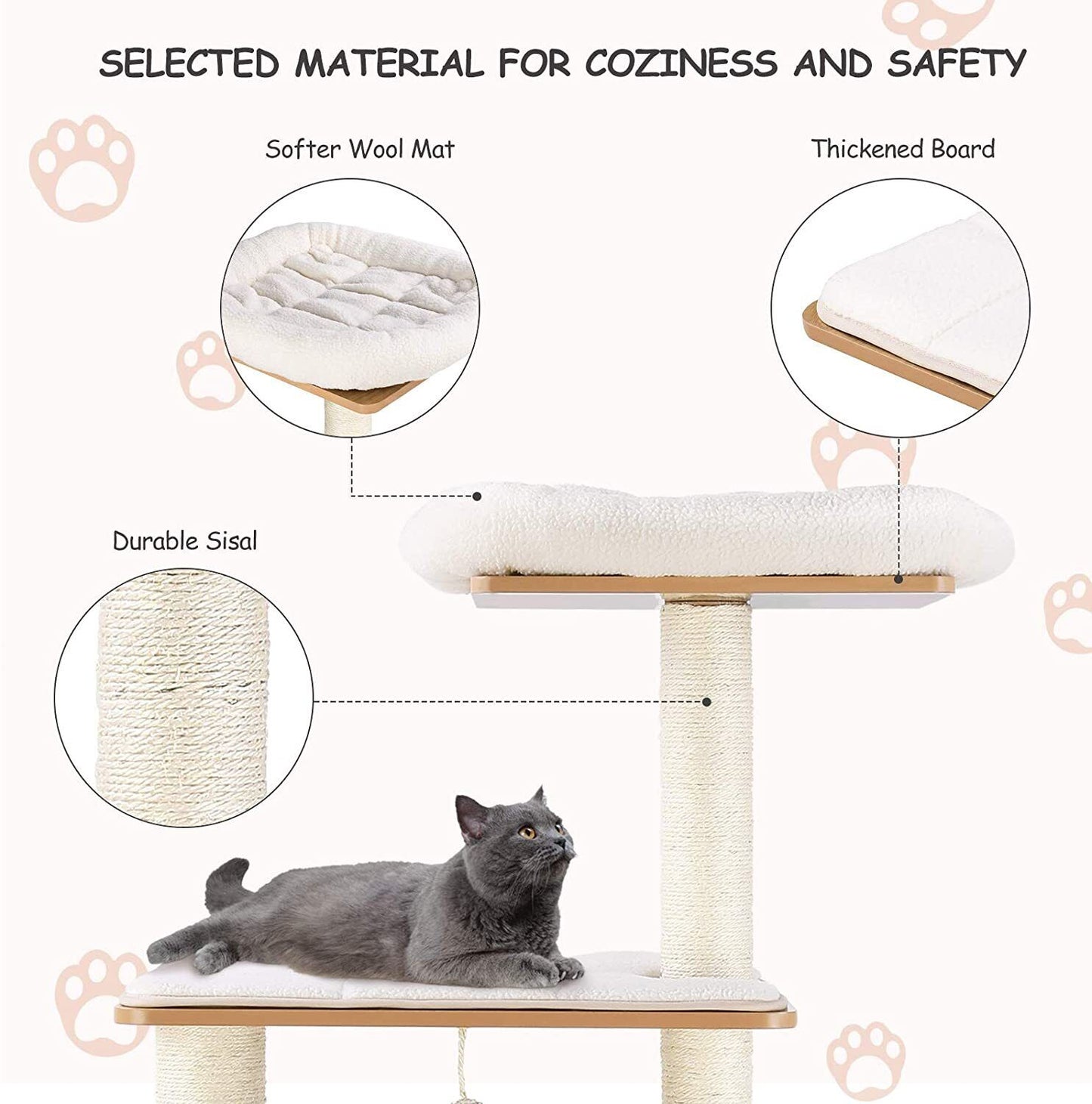 Arlopu 55'' Tall Modern Cat Tree Tower for Indoor Cats, Wooden Cat Climbing Stand Furniture, 6 Level Platform Cat Activities Condo House with Scratch Post, Washable Mats & Top Perch, for Kittens & Large Cats