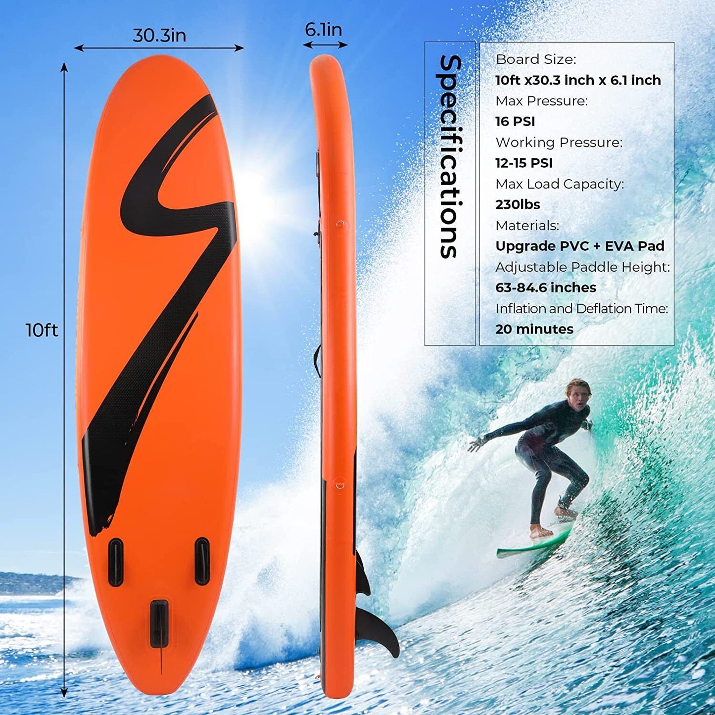 Arlopu 10FT Stand Up Paddle Board Inflatable SUP Non-Slip Deck with Paddle, Pump, Backpack