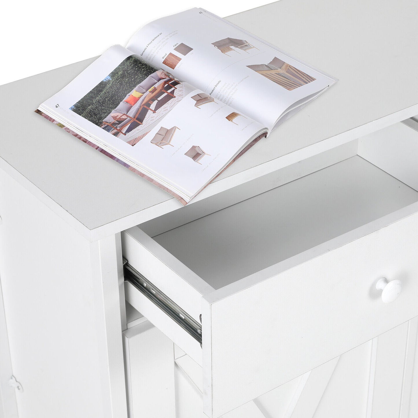 Arlopu Double Tilt Out Trash Cabinet, 2 x 10 Gallon Freestanding Garbage Bin Holder Wooden Laundry Sorter Cabinet with Drawer for Kitchen, Living Room