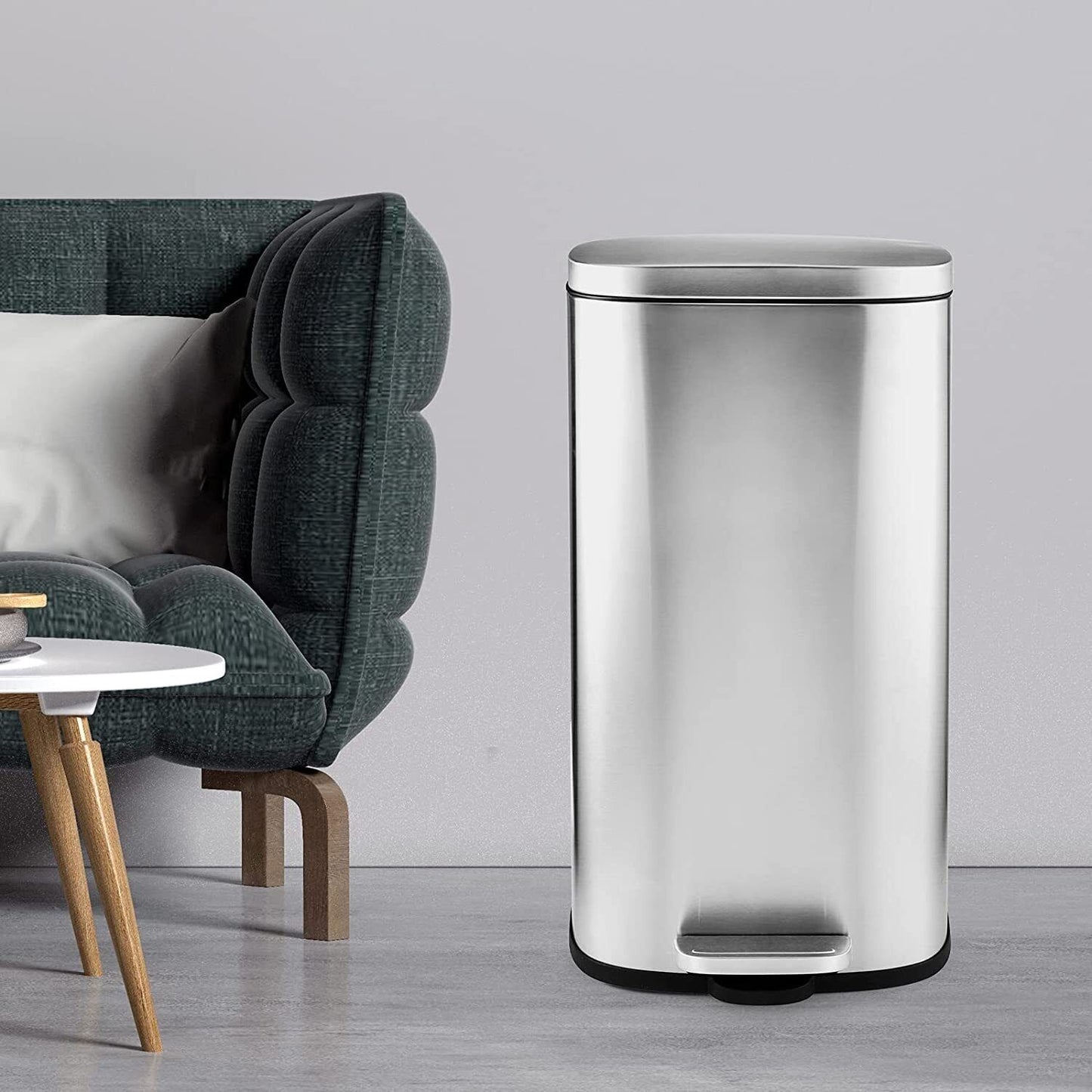 Arlopu 8 Gallon Stainless Steel Trash Can with Lid, Rectangular Kitchen Garbage Can, Silver