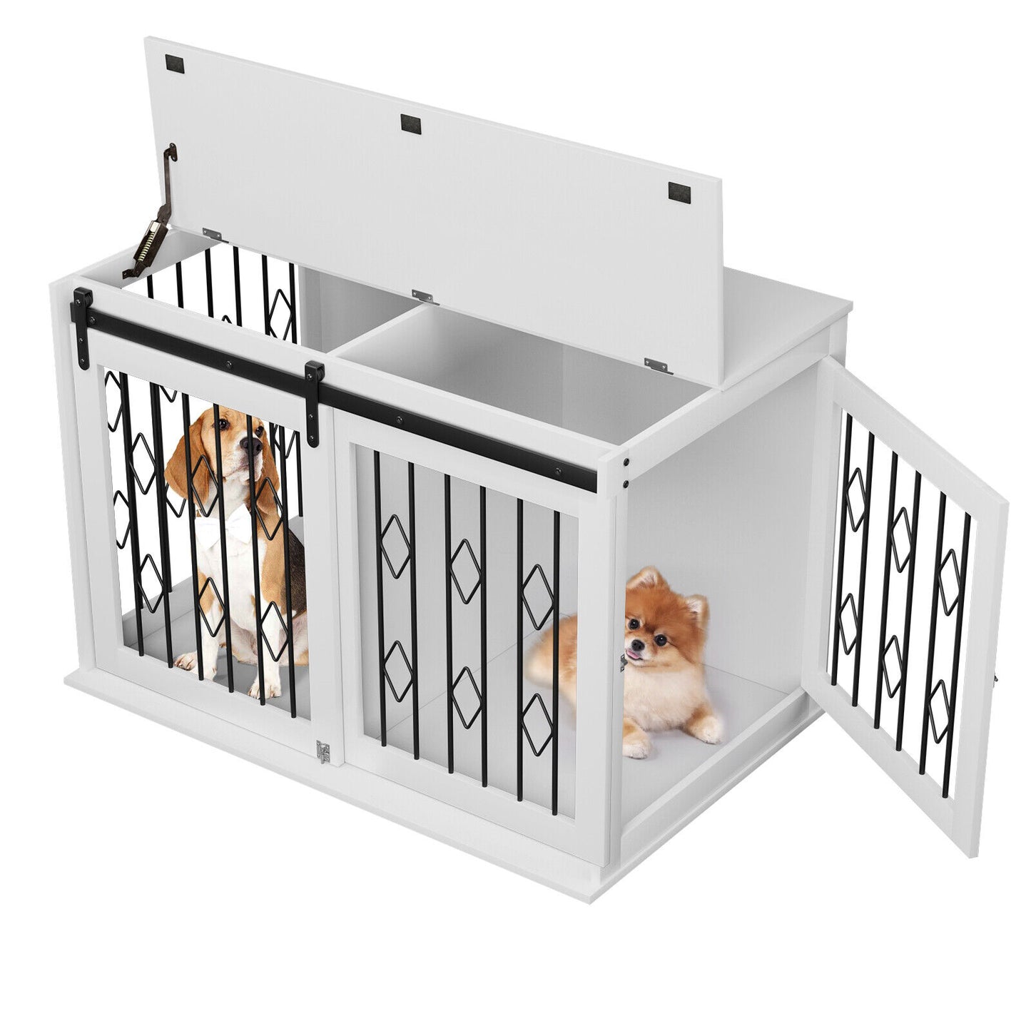 Arlopu Large Dog Crate Furniture with Sliding Barn Door, Wooden Indoor Dog Kennel w/Flip-top, 39.4'' Heavy Duty Modern Puppy Dog Cage End Table with Detachable Divider for Small / Medium Pets
