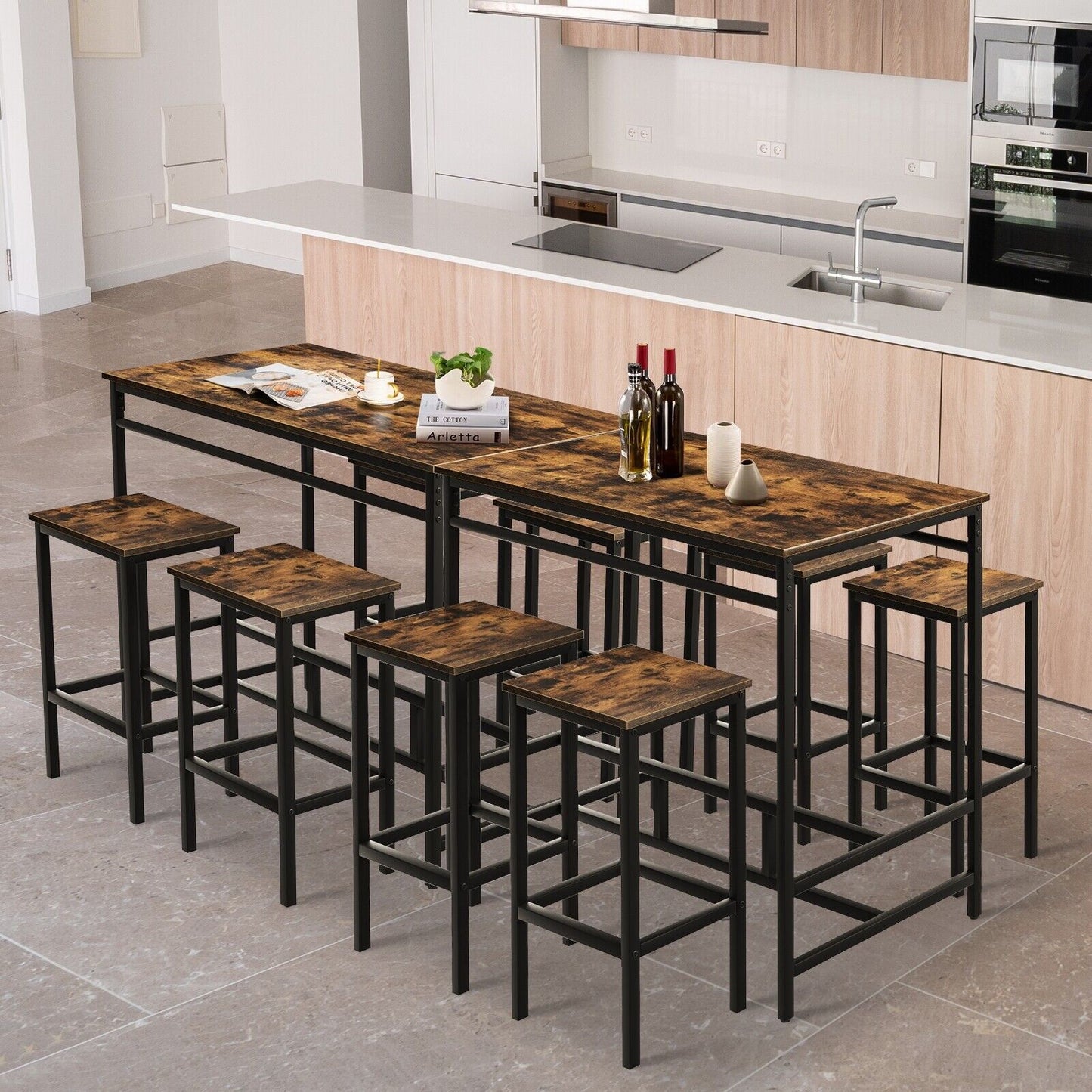 Arlopu 5-Piece Bar Table Set, Compact Kitchen Dining Table with 4 Stools for Restaurant, Dining Room, Small Space