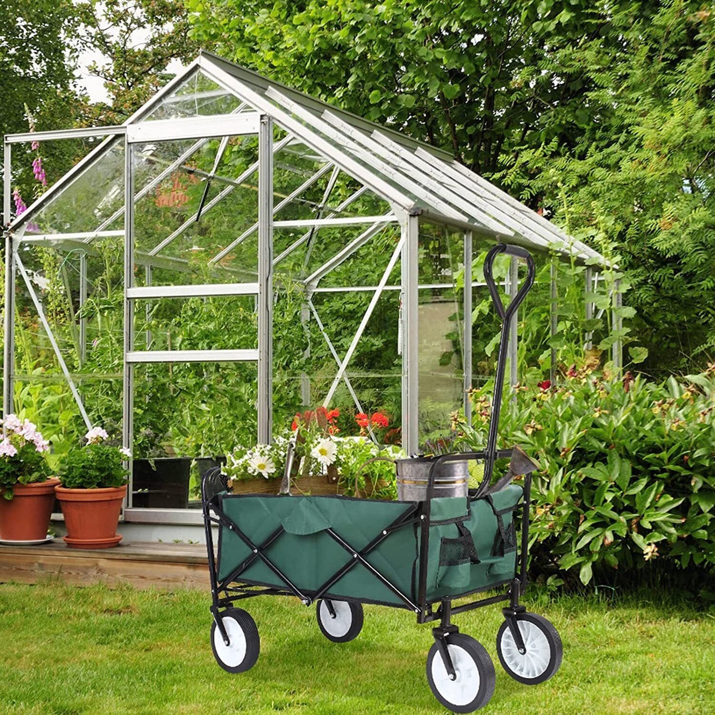 Arlopu Collapsible Utility Wagon, Outdoor Camping Garden Cart, Grocery Shopping Cart, Weight Capacity 150 lbs, 262 L