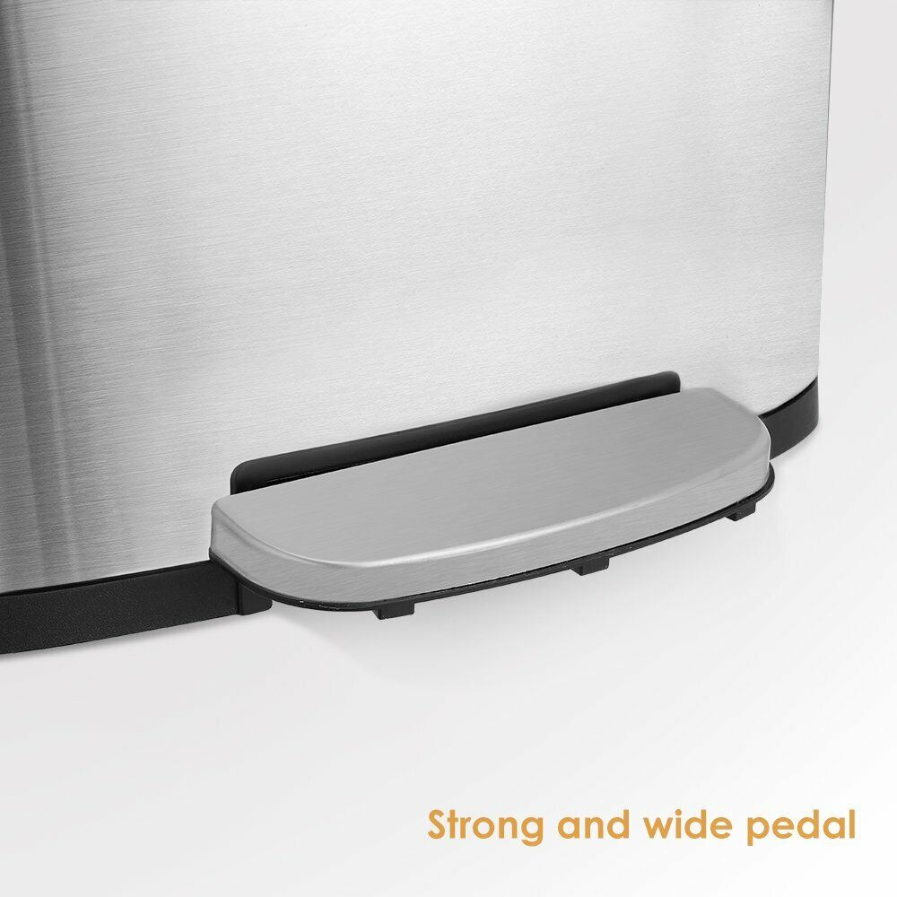 Arlopu 50L/13.2 Gallon Step Trash Can, Rectangular Stainless Steel Kitchen Garbage Bin with PP Buckets & Lid