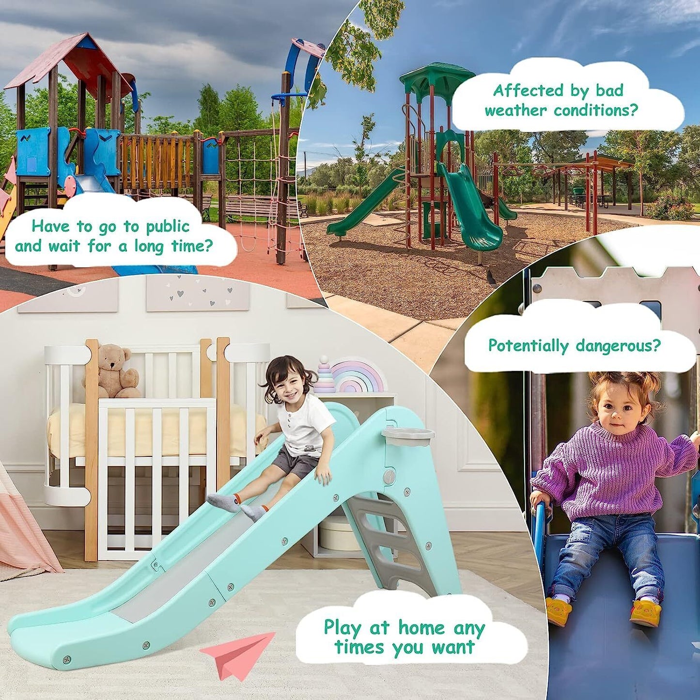 Arlopu Plastic Toddlers First Slide, Sturdy Kids Slide Play Climber with Basketball Hoop Indoor Outdoor Toy for Kids 2-6 Years