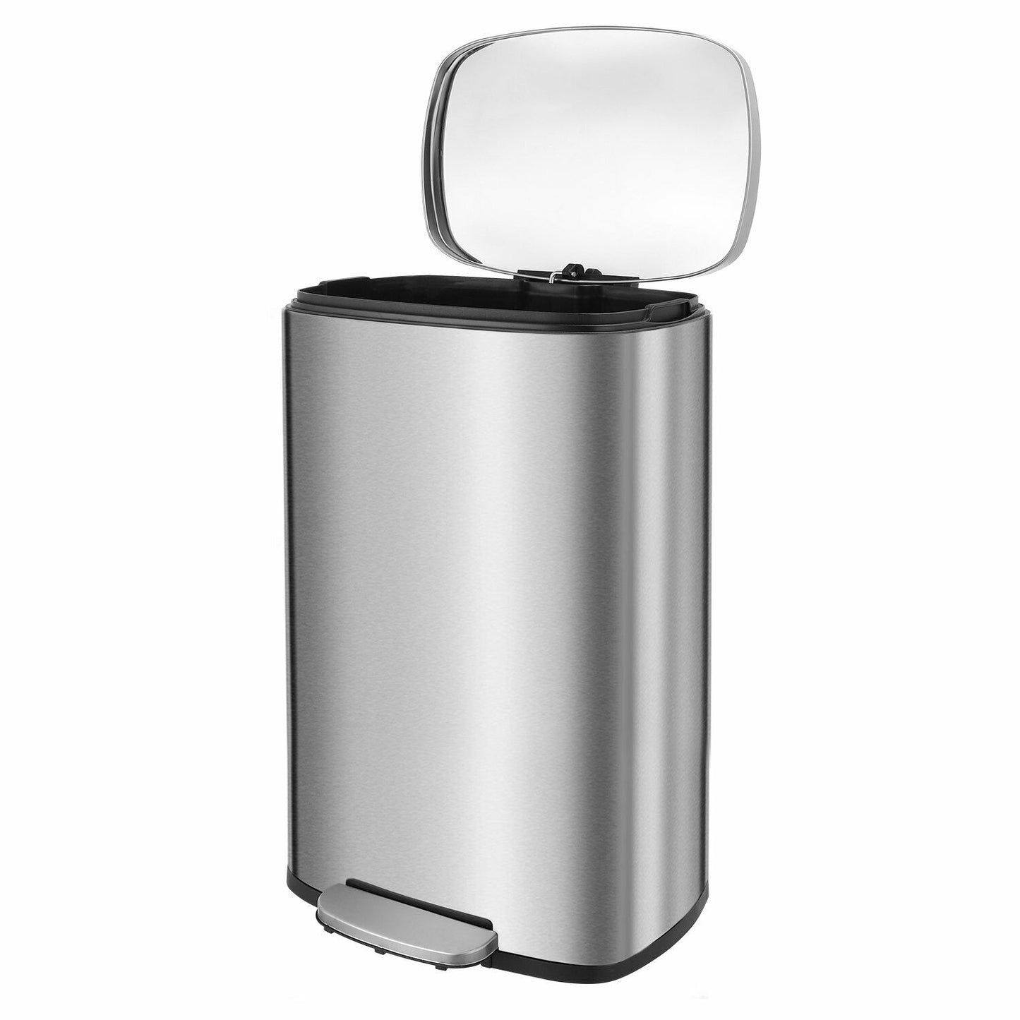 Arlopu 50L/13.2 Gallon Step Trash Can, Rectangular Stainless Steel Kitchen Garbage Bin with PP Buckets & Lid