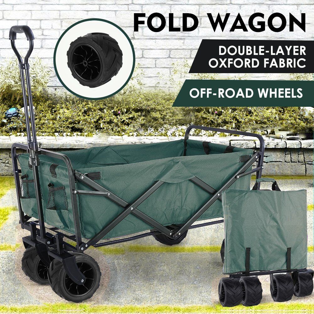 Arlopu Collapsible Outdoor Utility Wagon Cart, Folding Garden Cart with All-Terrain Wheels and Carrying Bag for Outdoor Shopping, Beach Trip, Camping