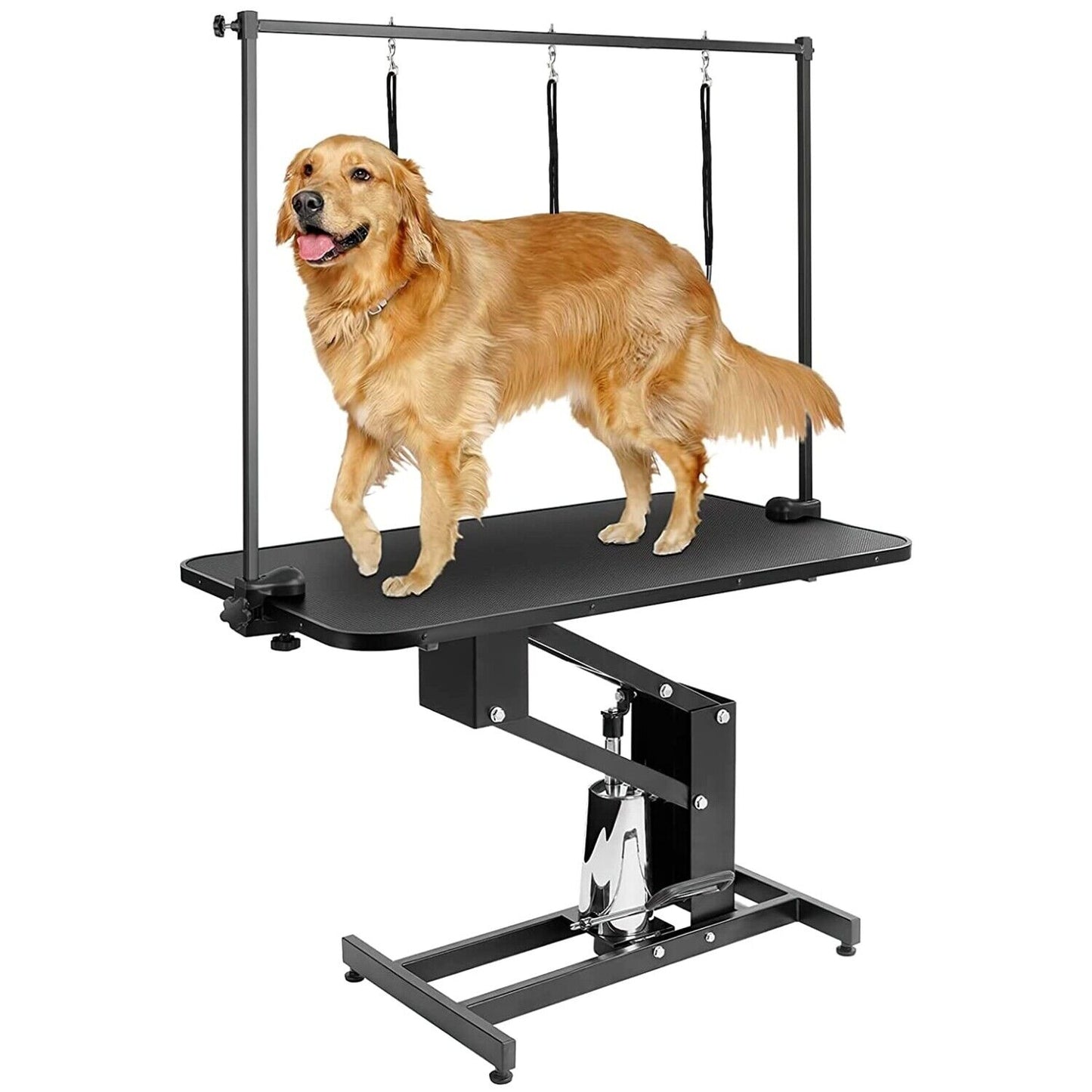 Arlopu 43" Hydraulic Dog Grooming Table, Oversized Adjustable Pet Trimming Table, Heavy-Duty Professional Dog Drying Table with 3 Nooses, Arms,for Puppy, Large Dogs, Home, Pet Shop, Range 22-38''