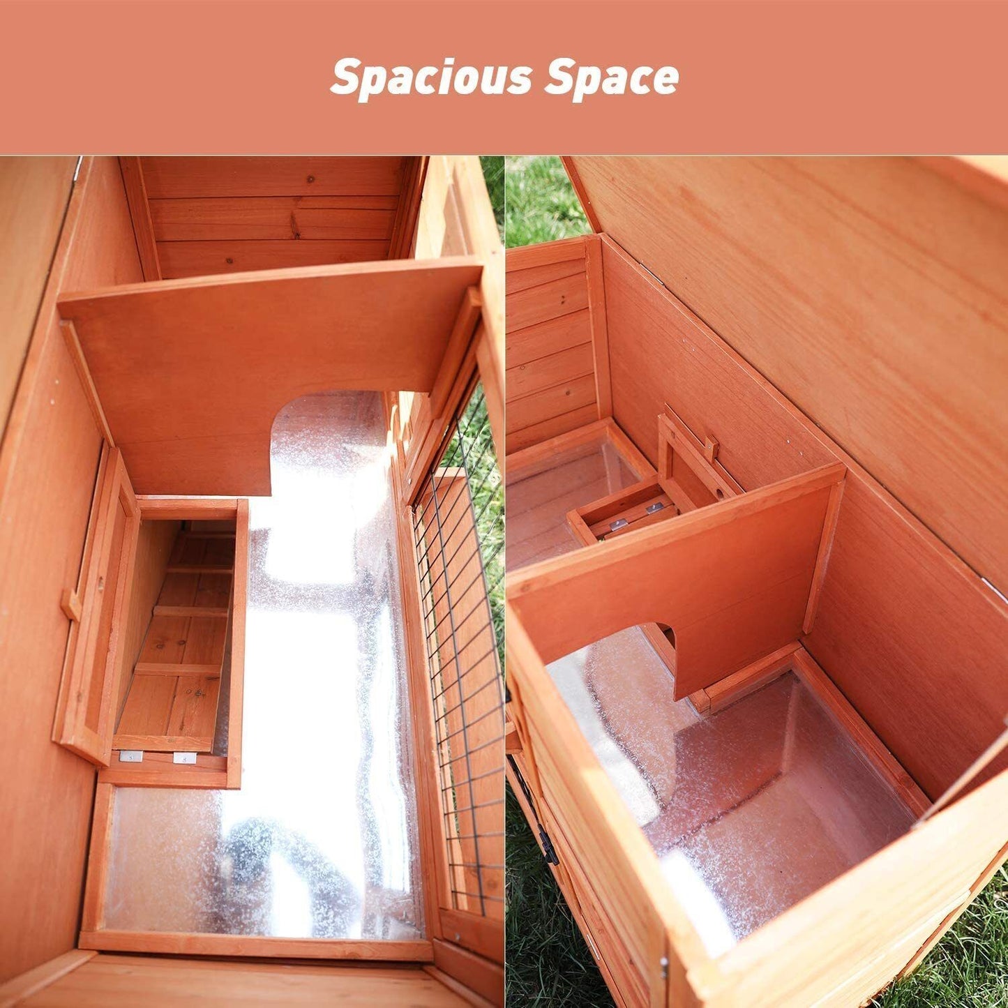 Arlopu 42.3'' Rabbit Hutch, Wooden Bunny Hutch Poultry Cage Indoor Outdoor Backyard Small Animals House