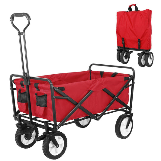 Arlopu Outdoor Collapsible Utility Wagon, Folding Garden Cart with Brake Wheels, Heavy Duty Grocery Wagon Shopping Cart
