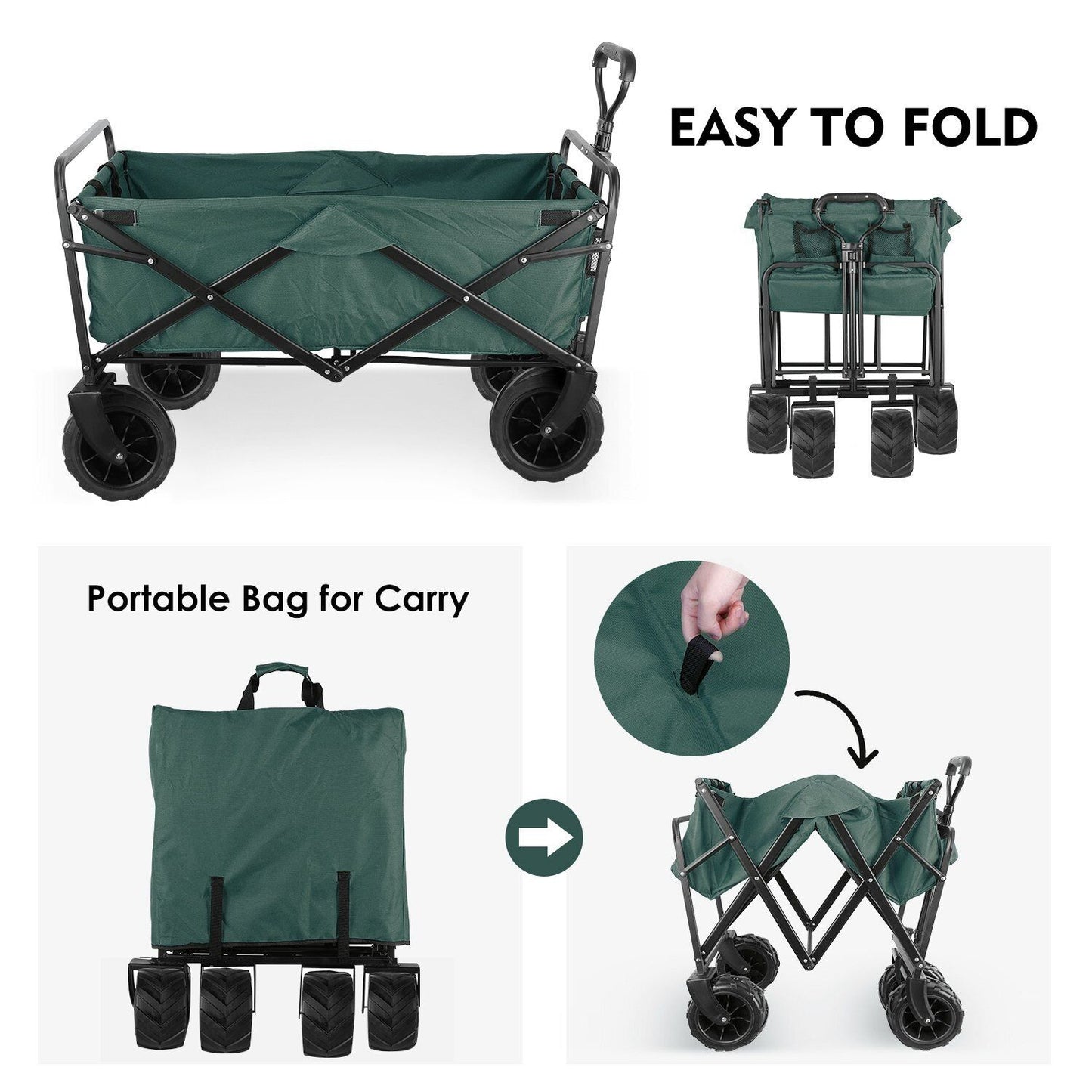 Arlopu Collapsible Outdoor Utility Wagon Cart, Folding Garden Cart with All-Terrain Wheels and Carrying Bag for Outdoor Shopping, Beach Trip, Camping