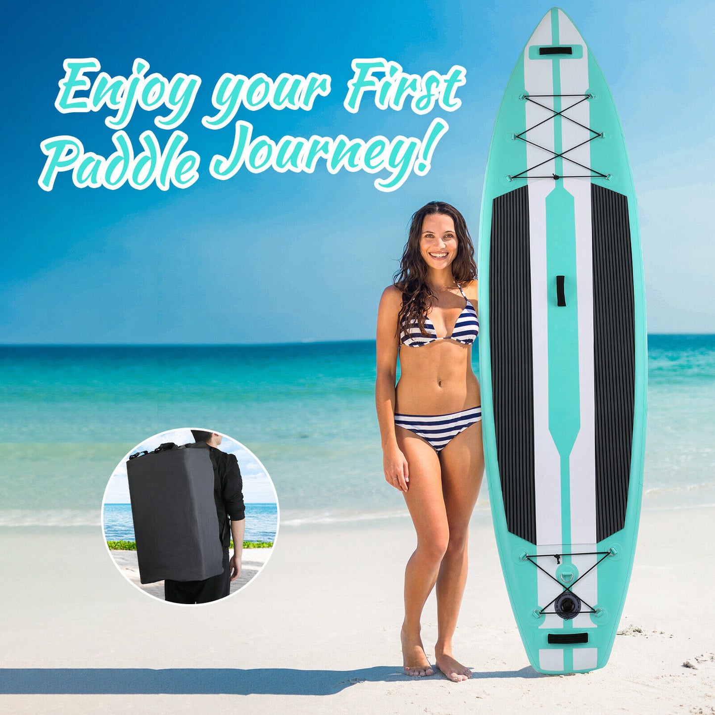 Arlopu 11FT Inflatable Stand Up Paddle Board Complete Kit 6'' Thick with Complete Kit, Backpack