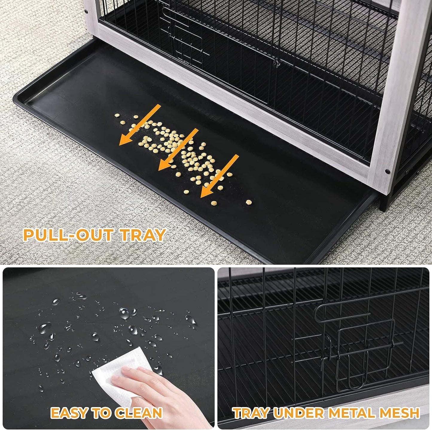 Arlopu 38.6'' Dog Crate Furniture, Wooden Side End Table, Modern Dog Kennel with Double Doors, Heavy-Duty Dog Cage with Pull-Out Removable Tray, Indoor Medium/Large/Small Pet House Furniture