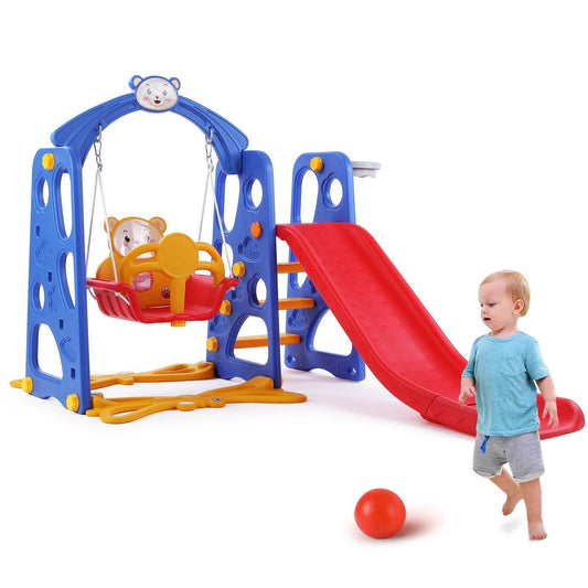 Arlopu Freestanding Toddler Slide and Swing Set, Kids Climber Slide Playset with Basketball Hoop & Ball Indoor Outdoor Backyard Playground