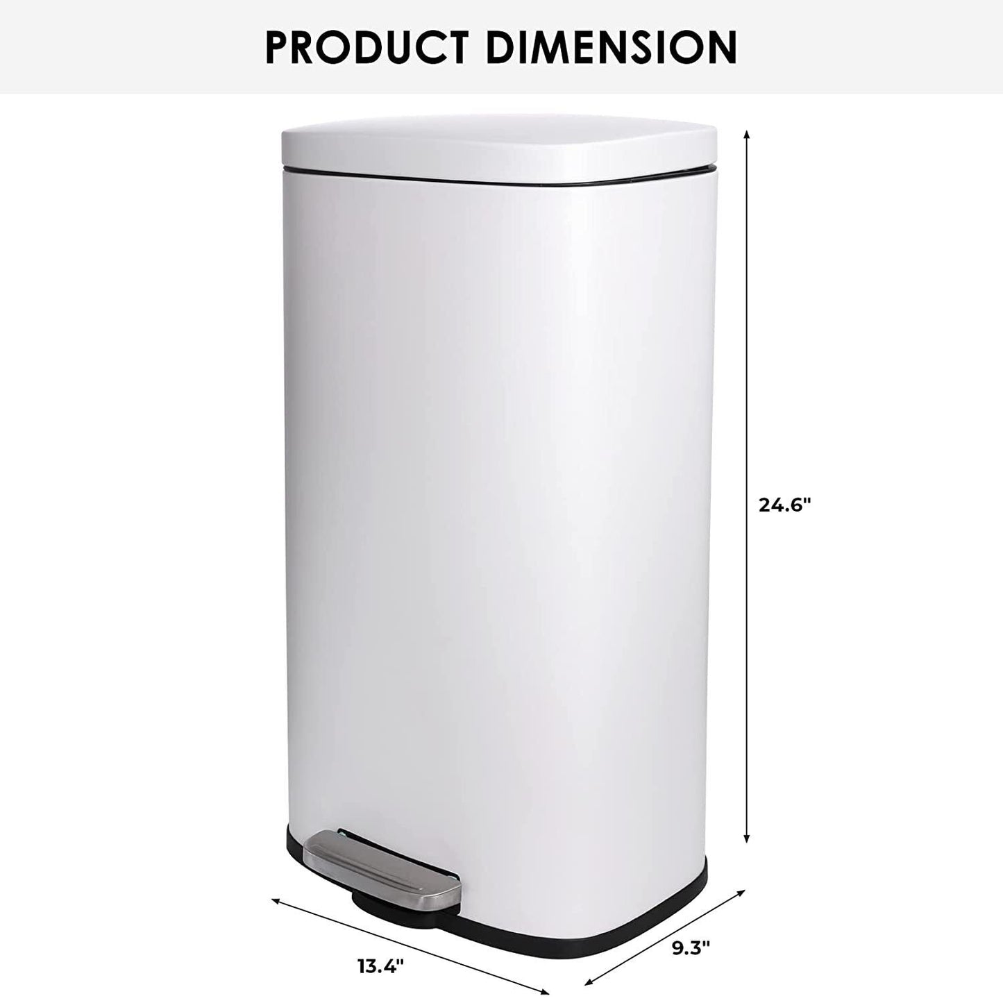 Arlopu 30 Liter / 8 Gallon Trash Can with Lid, Rectangular Stainless Steel Step On Kitchen Garbage Can, White