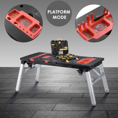 7 in 1 Portable Workbench Folding Work Table Scaffold Car Creeper with 4 Wheels