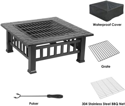 Arlopu Metal Fire Pits for Outside, 32" Wood Burning Fire Pit Table Outdoor Patio Backyard BBQ Fire Pit Heater for Party Bonfire